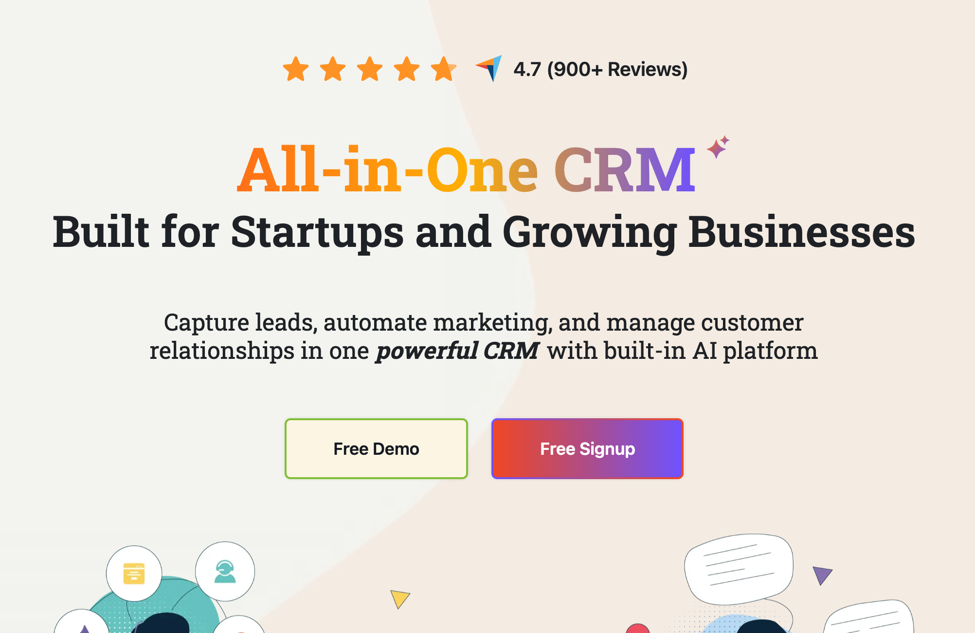 EngageBay official website presenting its all-in-one CRM for startups and growing businesses